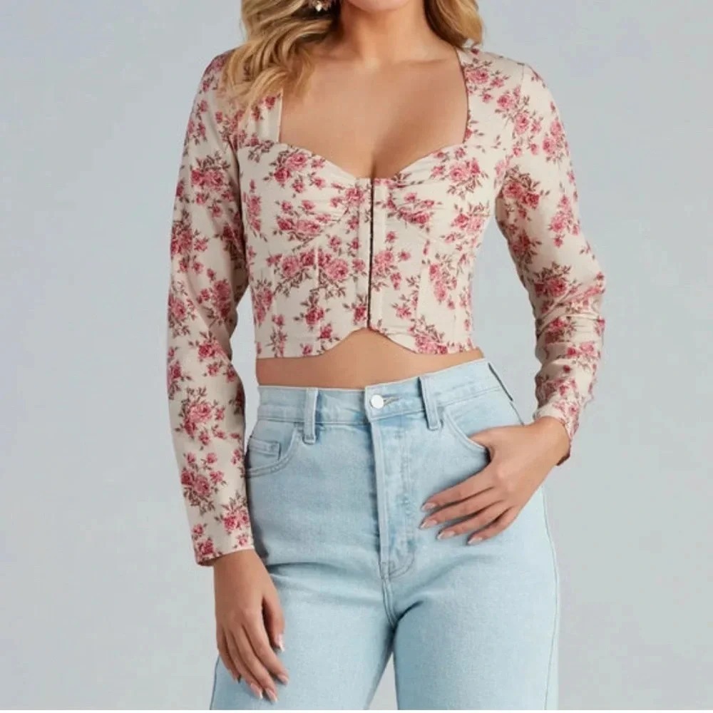 Windsor Cottagecore Boho Beauty Sexy Floral Cropped Corset Top Womens Small NWT